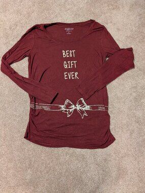 Maternity Christmas Best Gift Ever long sleeve top maroon silver size small
